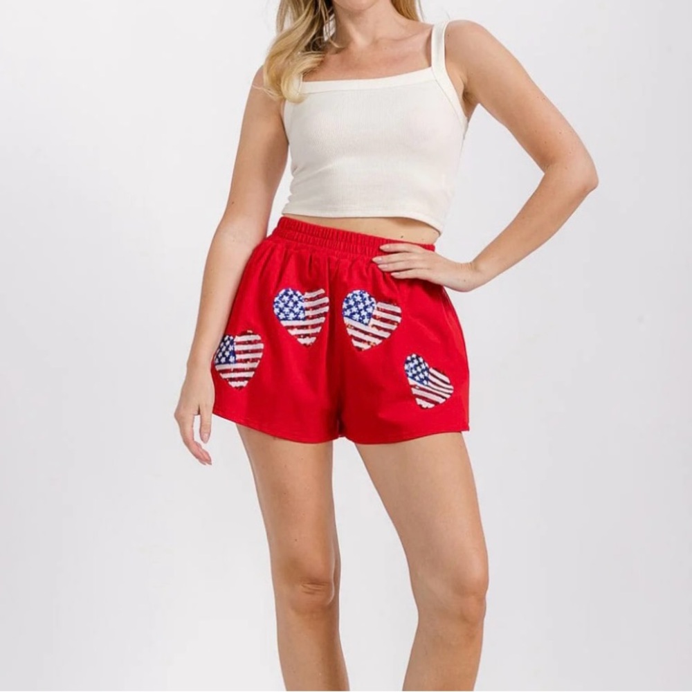 Patriotic Heart Women's Sequin Shorts